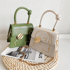 Embroidery Crossbody Bag Chain Shoulder Bag Metal Decor Handbag Purse