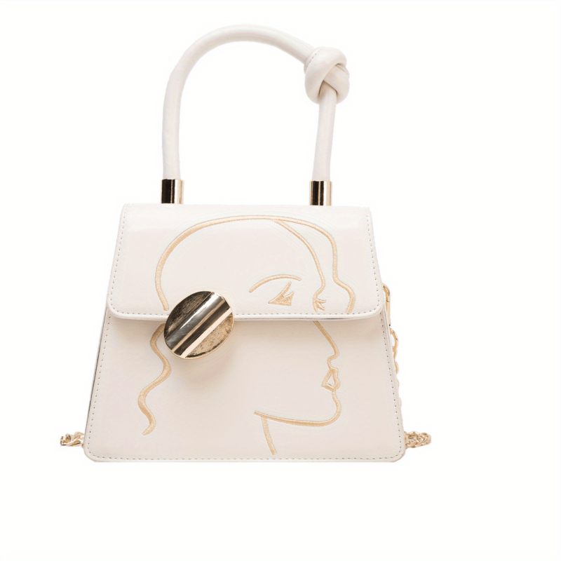 Embroidery Crossbody Bag Chain Shoulder Bag Metal Decor Handbag Purse