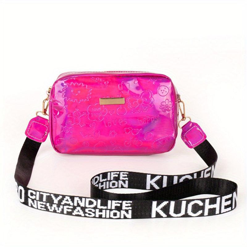 Wide Strap Laser Cube Crossbody Bag PU Leather Textured Bag Purse