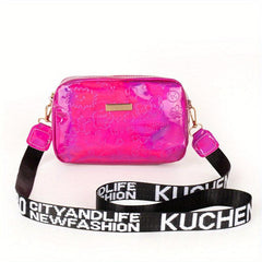 Wide Strap Laser Cube Crossbody Bag PU Leather Textured Bag Purse