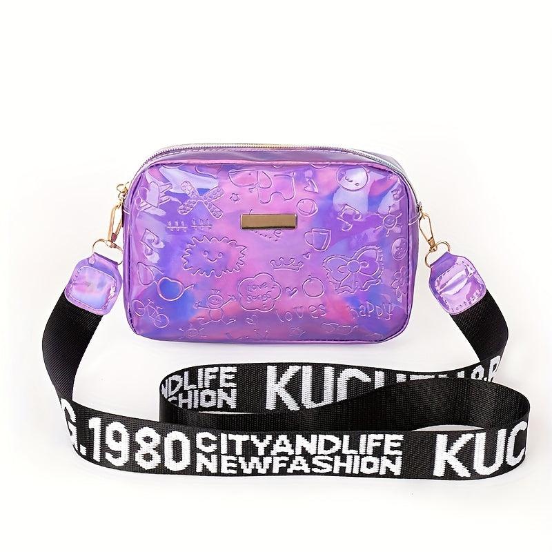 Wide Strap Laser Cube Crossbody Bag PU Leather Textured Bag Purse