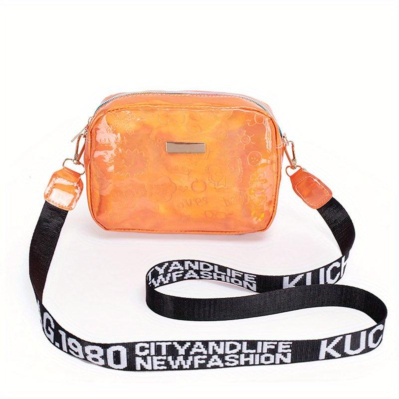 Wide Strap Laser Cube Crossbody Bag PU Leather Textured Bag Purse