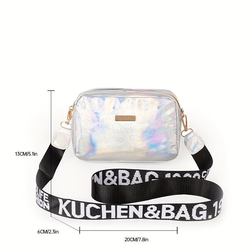 Wide Strap Laser Cube Crossbody Bag PU Leather Textured Bag Purse