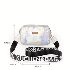 Wide Strap Laser Cube Crossbody Bag PU Leather Textured Bag Purse