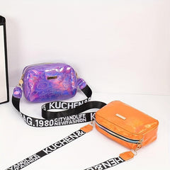 Wide Strap Laser Cube Crossbody Bag PU Leather Textured Bag Purse