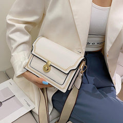 Stitch Detail Flap Square Shoulder Bag Crossbody Purse