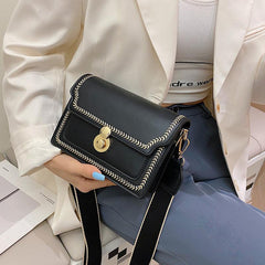 Stitch Detail Flap Square Shoulder Bag Crossbody Purse