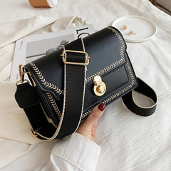 Stitch Detail Flap Square Shoulder Bag Crossbody Purse