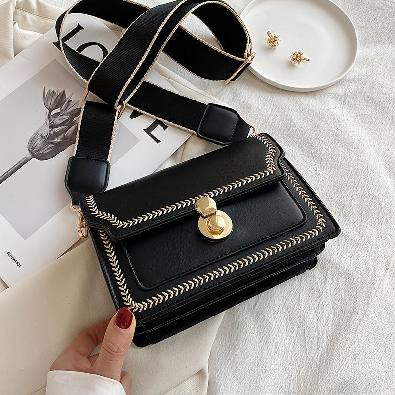 Stitch Detail Flap Square Shoulder Bag Crossbody Purse