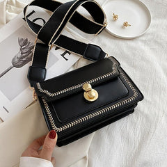 Stitch Detail Flap Square Shoulder Bag Crossbody Purse