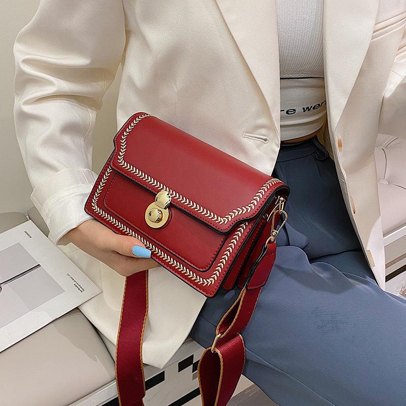 Stitch Detail Flap Square Shoulder Bag Crossbody Purse