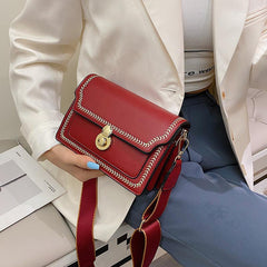 Stitch Detail Flap Square Shoulder Bag Crossbody Purse