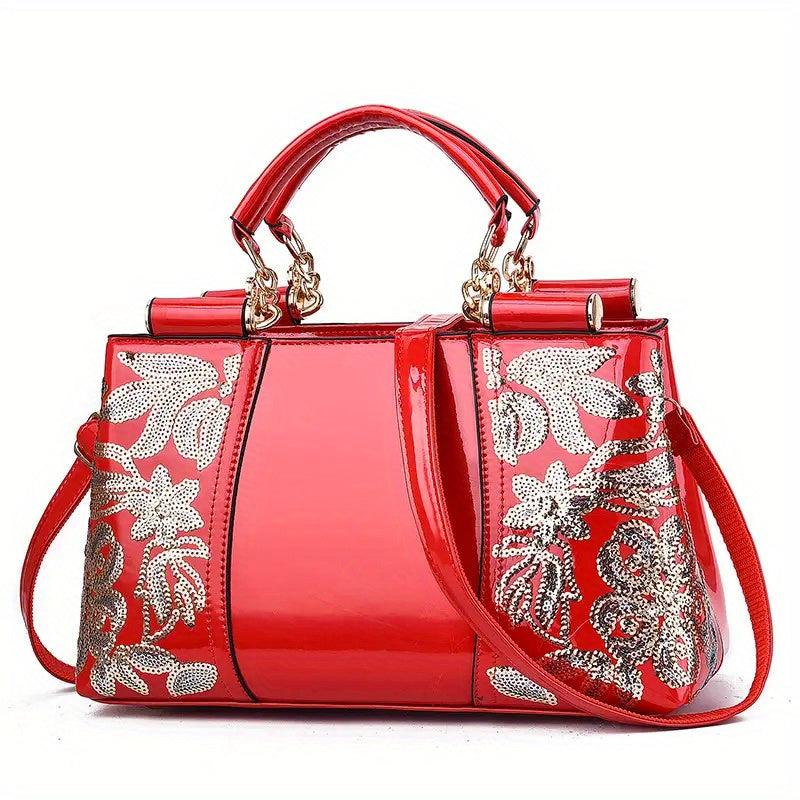 Sequins Flower Pattern Tote Bag Satchel Handbag