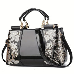 Sequins Flower Pattern Tote Bag Satchel Handbag