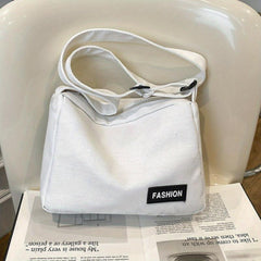 Canvas Crossbody Bag with Letter Patch Shoulder Bsg