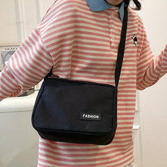 Canvas Crossbody Bag with Letter Patch Shoulder Bsg
