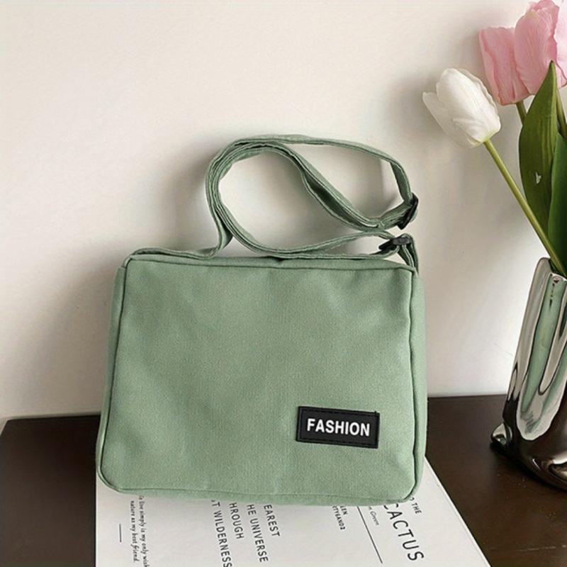 Canvas Crossbody Bag with Letter Patch Shoulder Bsg