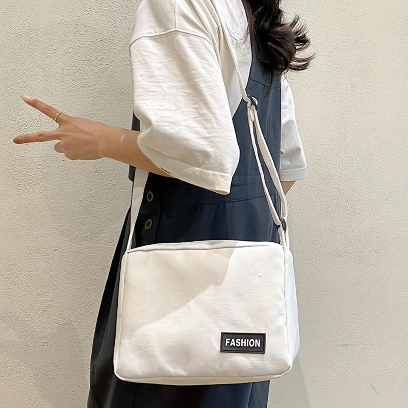 Canvas Crossbody Bag with Letter Patch Shoulder Bsg