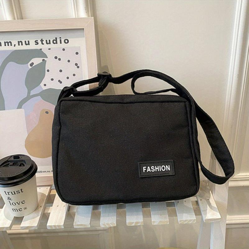 Canvas Crossbody Bag with Letter Patch Shoulder Bsg
