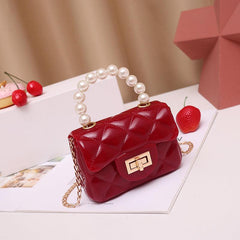 Quilted Candy Buckle Chain Crossbody Bag Faux Pearl Handle Small Handbag