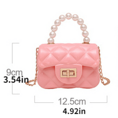 Quilted Candy Buckle Chain Crossbody Bag Faux Pearl Handle Small Handbag