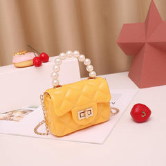 Quilted Candy Buckle Chain Crossbody Bag Faux Pearl Handle Small Handbag