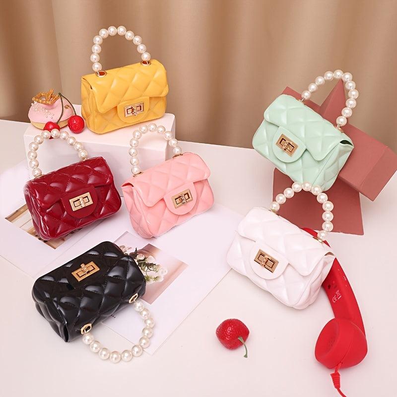 Quilted Candy Buckle Chain Crossbody Bag Faux Pearl Handle Small Handbag