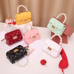 Quilted Candy Buckle Chain Crossbody Bag Faux Pearl Handle Small Handbag