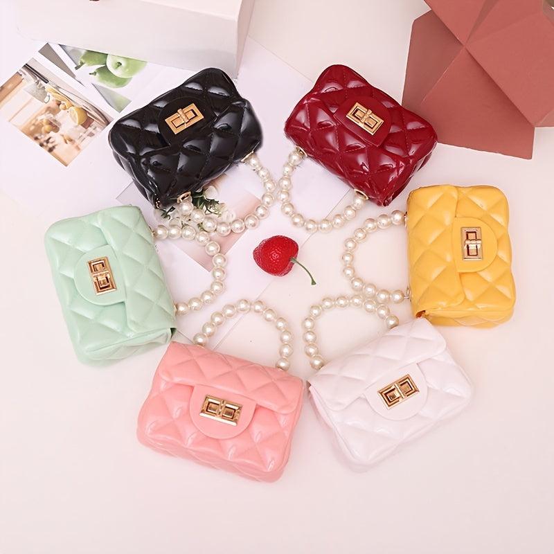 Quilted Candy Buckle Chain Crossbody Bag Faux Pearl Handle Small Handbag