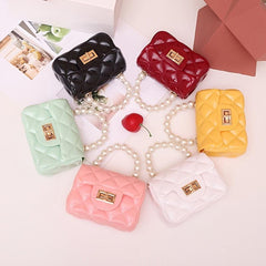 Quilted Candy Buckle Chain Crossbody Bag Faux Pearl Handle Small Handbag