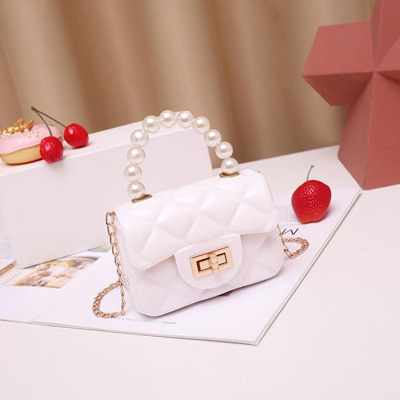 Quilted Candy Buckle Chain Crossbody Bag Faux Pearl Handle Small Handbag