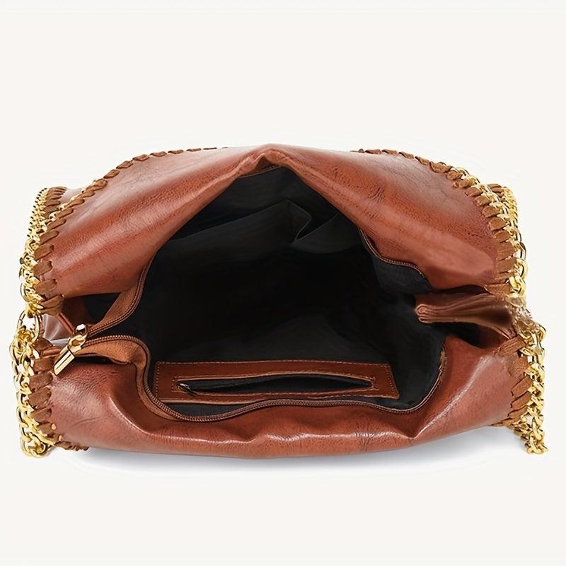 Vintage Chain Shoulder Bag Large Capacity Hobo Bag PU Leather Crossbody Bag