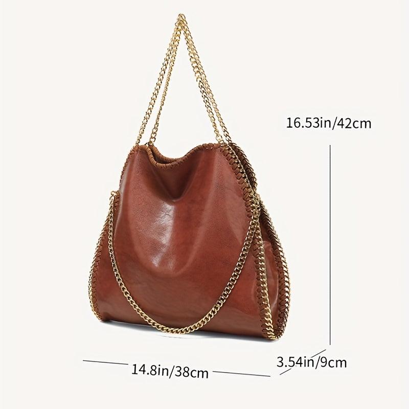 Vintage Chain Shoulder Bag Large Capacity Hobo Bag PU Leather Crossbody Bag