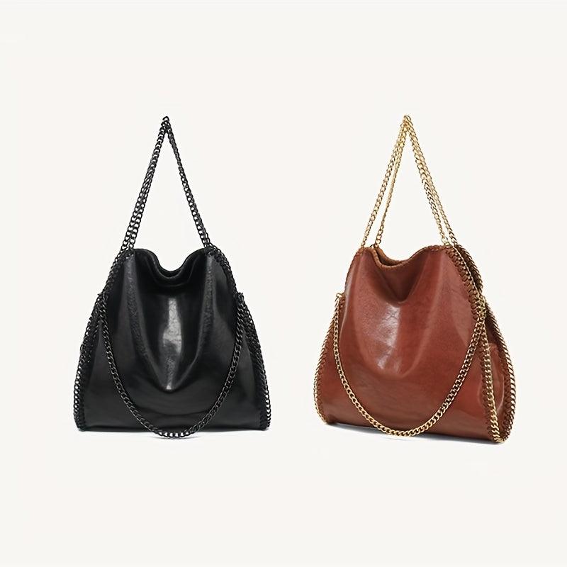 Vintage Chain Shoulder Bag Large Capacity Hobo Bag PU Leather Crossbody Bag