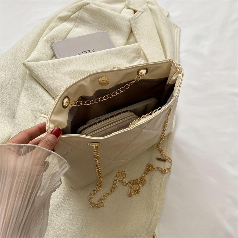 Quilted Argyle Chain Shoulder Bag Crossbody Solid Tote Purse