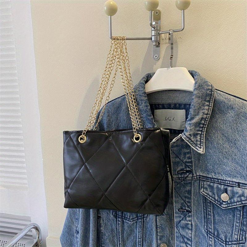 Quilted Argyle Chain Shoulder Bag Crossbody Solid Tote Purse