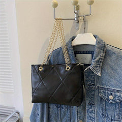 Quilted Argyle Chain Shoulder Bag Crossbody Solid Tote Purse
