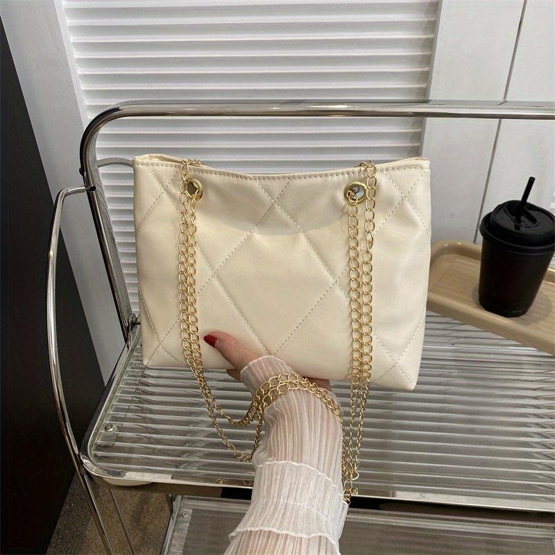 Quilted Argyle Chain Shoulder Bag Crossbody Solid Tote Purse