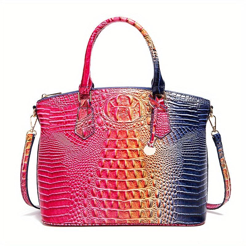 Vintage Crocodile Pattern Leather Shoulder Bag