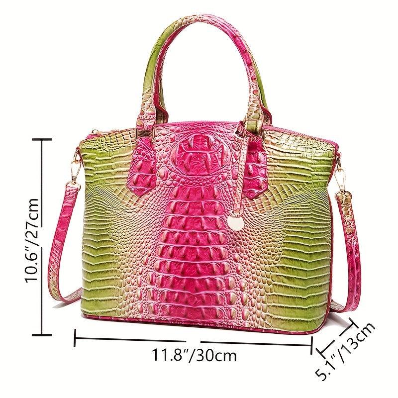 Vintage Crocodile Pattern Leather Shoulder Bag