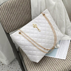 Argyle Quilted Chain Shoulder Bag Metal Crown Decor Crossbody Purse