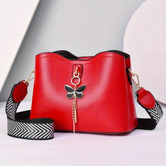 Butterfly Ornament Bucket Bag PU Leather Crossbody Bag