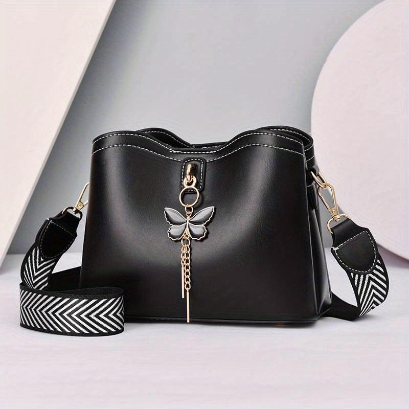 Butterfly Ornament Bucket Bag PU Leather Crossbody Bag