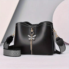 Butterfly Ornament Bucket Bag PU Leather Crossbody Bag