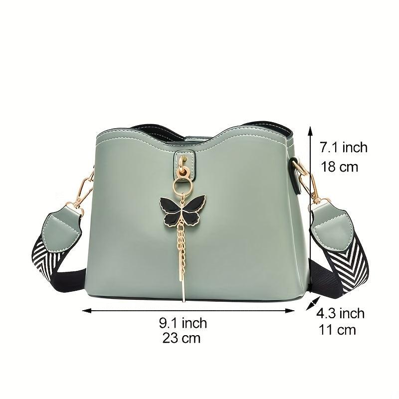 Butterfly Ornament Bucket Bag PU Leather Crossbody Bag
