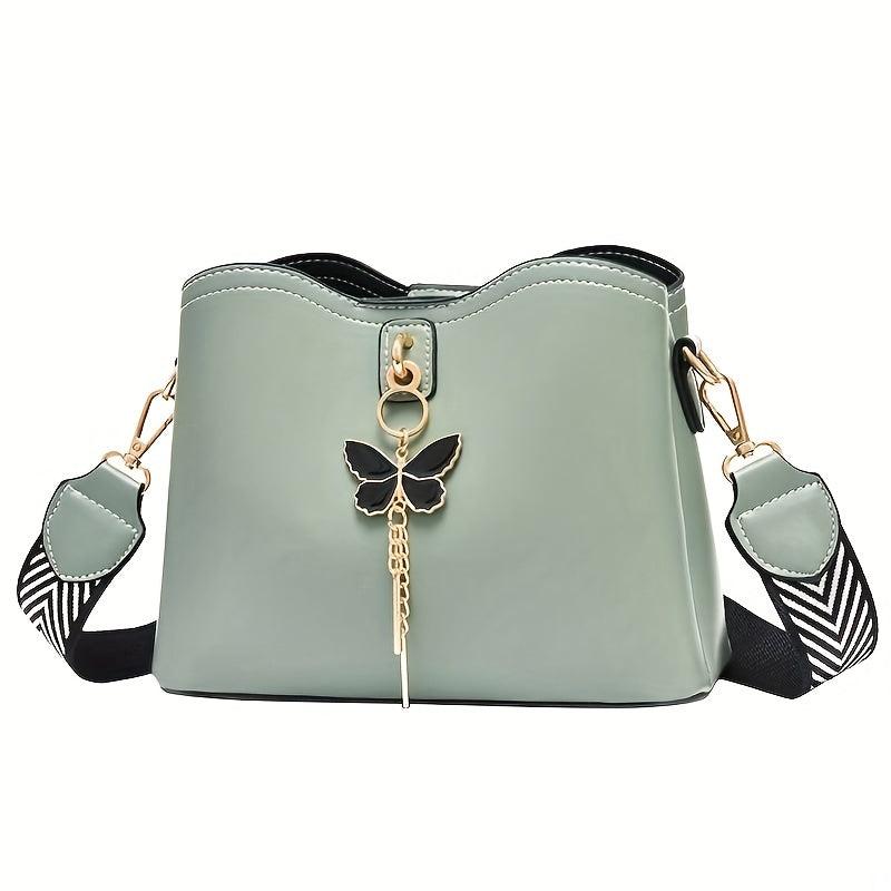 Butterfly Ornament Bucket Bag PU Leather Crossbody Bag