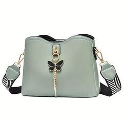 Butterfly Ornament Bucket Bag PU Leather Crossbody Bag