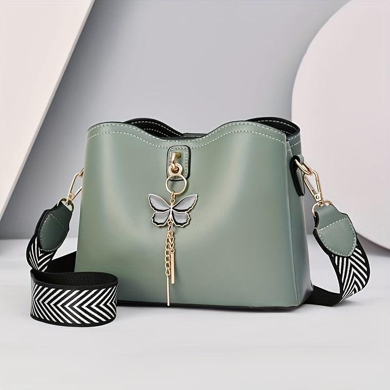 Butterfly Ornament Bucket Bag PU Leather Crossbody Bag