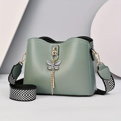 Butterfly Ornament Bucket Bag PU Leather Crossbody Bag