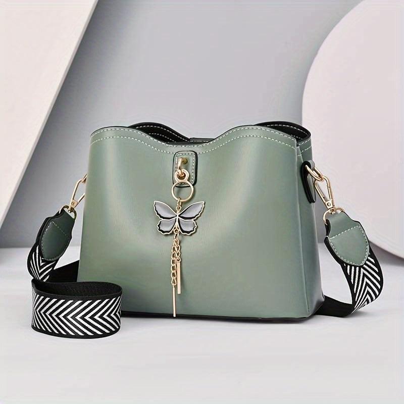 Butterfly Ornament Bucket Bag PU Leather Crossbody Bag